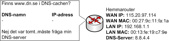 Router kontrollerar DNS-cache efter DNS-namnet