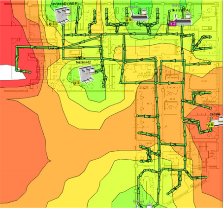 Exempel på Wi-Fi heat map från site survey