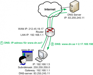Dator med DNS-server som finns ute på internet ställer sin DNS fråga direkt till DNS-servern på internet